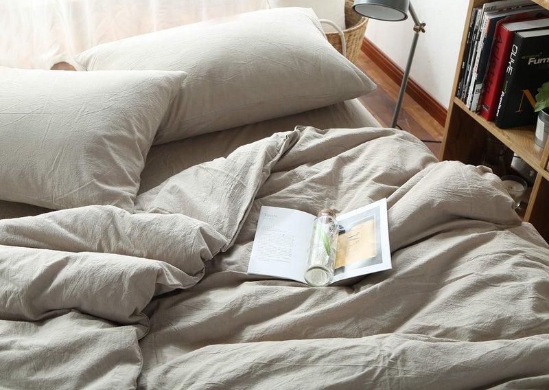 F.Y.Dreams 100% Washed Cotton Duvet Cover for Weighted Blanket 48x72 inches with 8 Ties, Zipper on Long Side/Khaki/Just Duvet Cover - Image 4